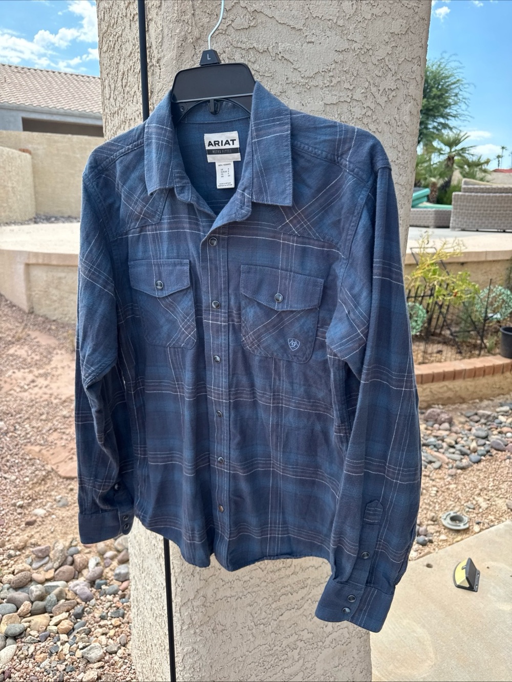 💥 Ariat Retro Fit Plaid Pearl Snap Flannel Shirt Blue   Western S Small Cc